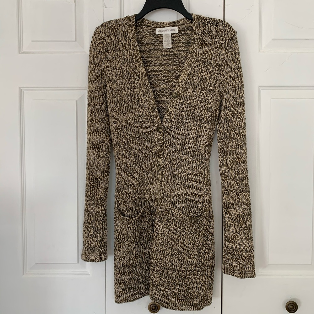 Jones New York Green and Tan Cardigan